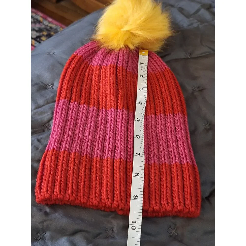 Hat Attack (Anthropologie) Beanie Women's OSFM Pom Stripes Fun Artsy Colorful